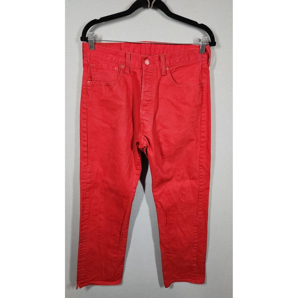 Levi's 501 Button Fly Jeans Mens 34 Red‎ Straight Leg Denim Festival Western